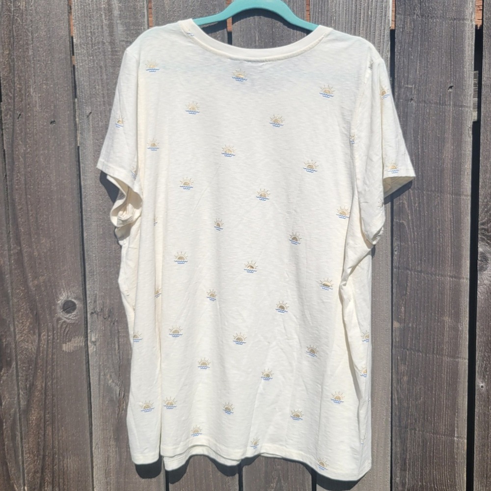 Lane Bryant Ivory Sun Wave Motif Graphic Tee Plus Size 22/24 Metallic Gold Blue